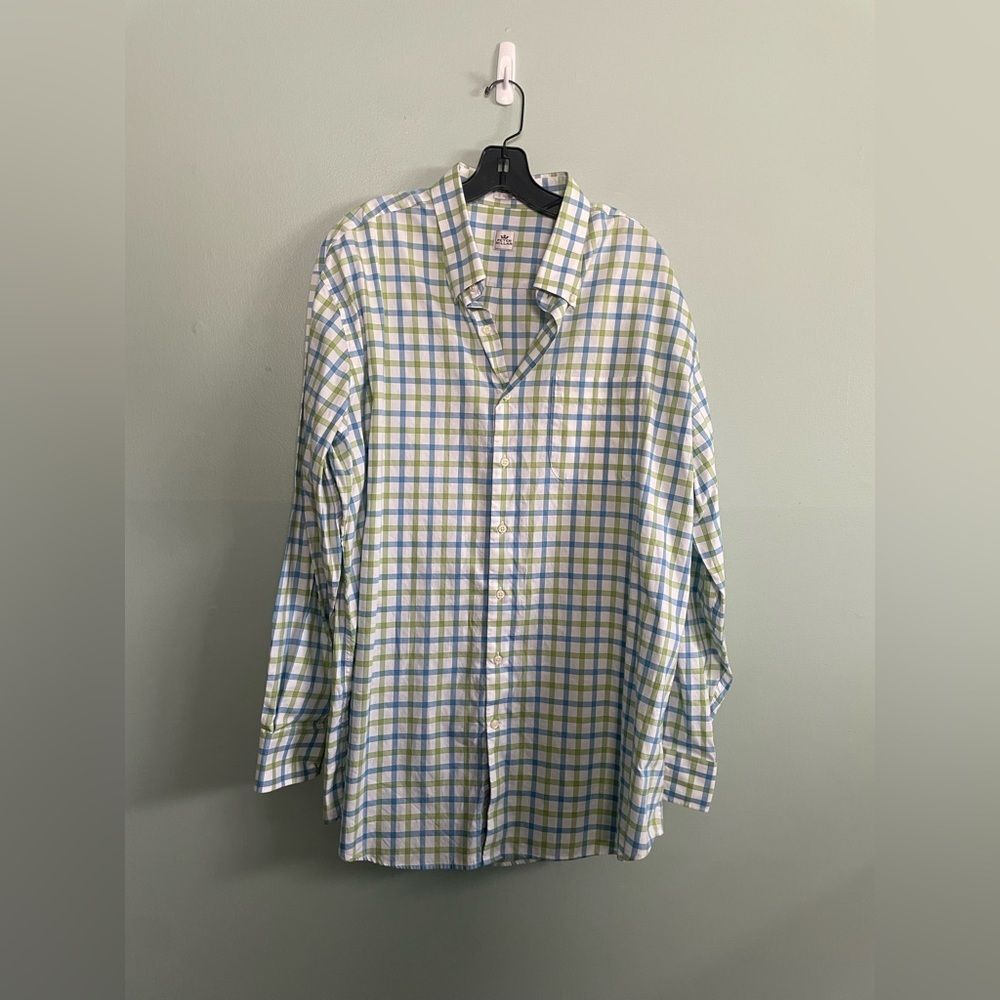 Peter Millar Mens Blue Green White Gingham LS Button Down 100% Cotton Shirt XXL